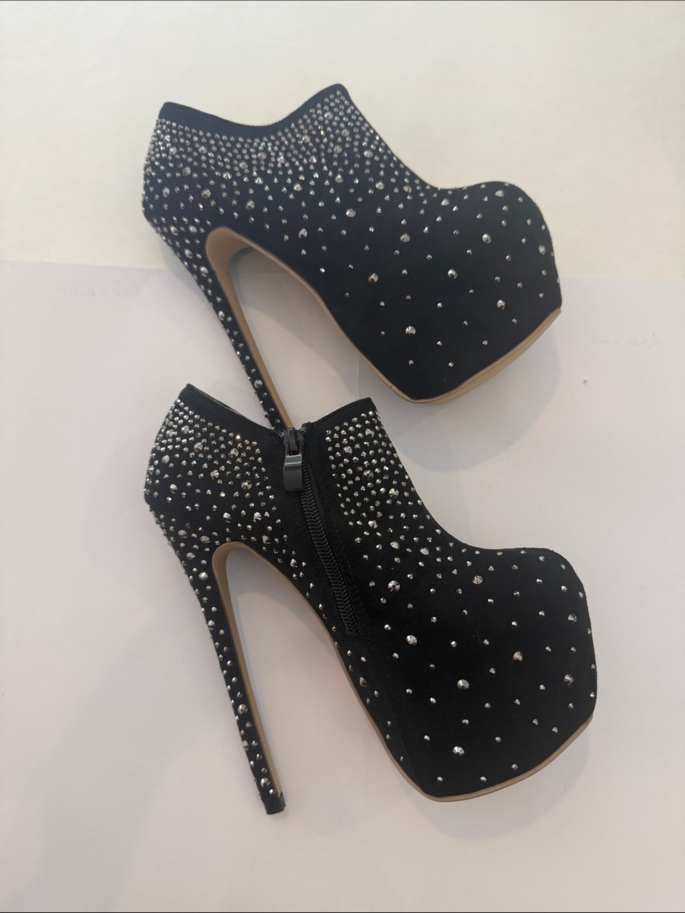 Black size 36 Crystal-Embellished Women's High Heel Booties - Picture 2 of 9